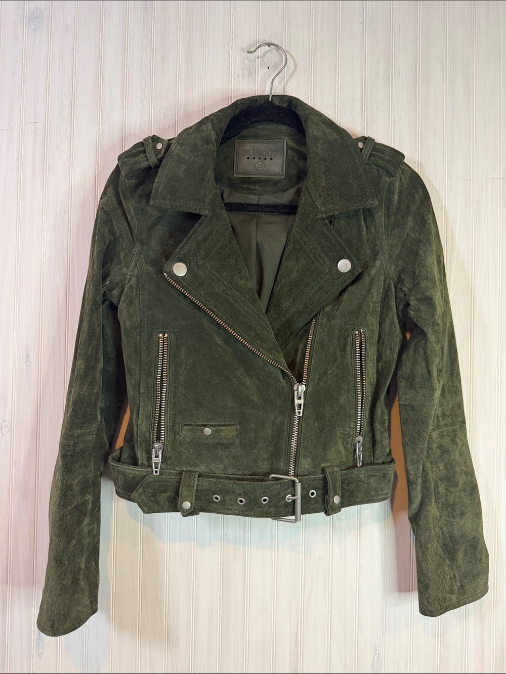 BLANK NYC FORREST GREEN SUEDE MOTOCYCLE JACKET XS